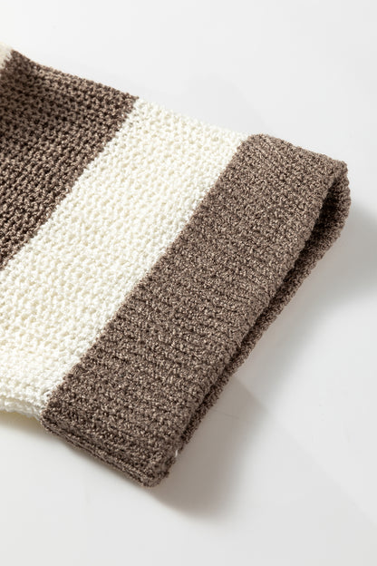 Colorblock Stripe V-Neck 3/4 Sleeve Sweater