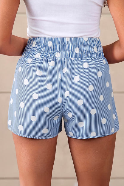 Polka Dot Shirred High Waist Shorts