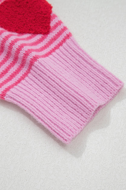 Valentine Heart Stripe Drop Shoulder Sweater