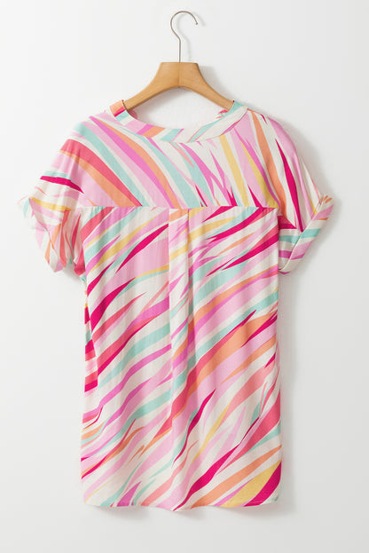 Abstract High Low Short Sleeve Blouse