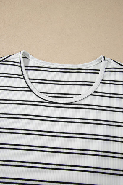 Stripe Ribbed Knit Round Neck Long Sleeve Top