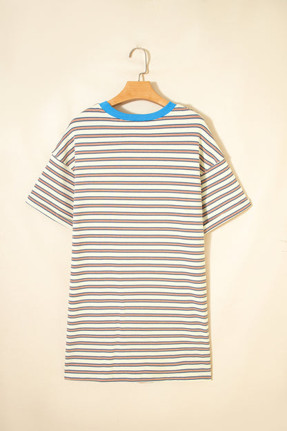 Stripe Cuffed Short Sleeve Mini T-Shirt Dress