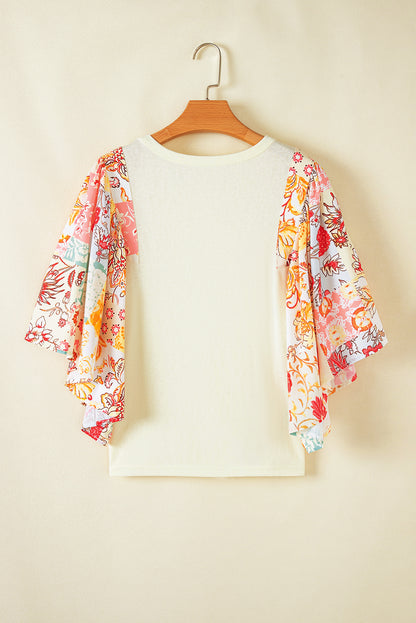 Floral Patchwork Batwing Sleeve Blouse