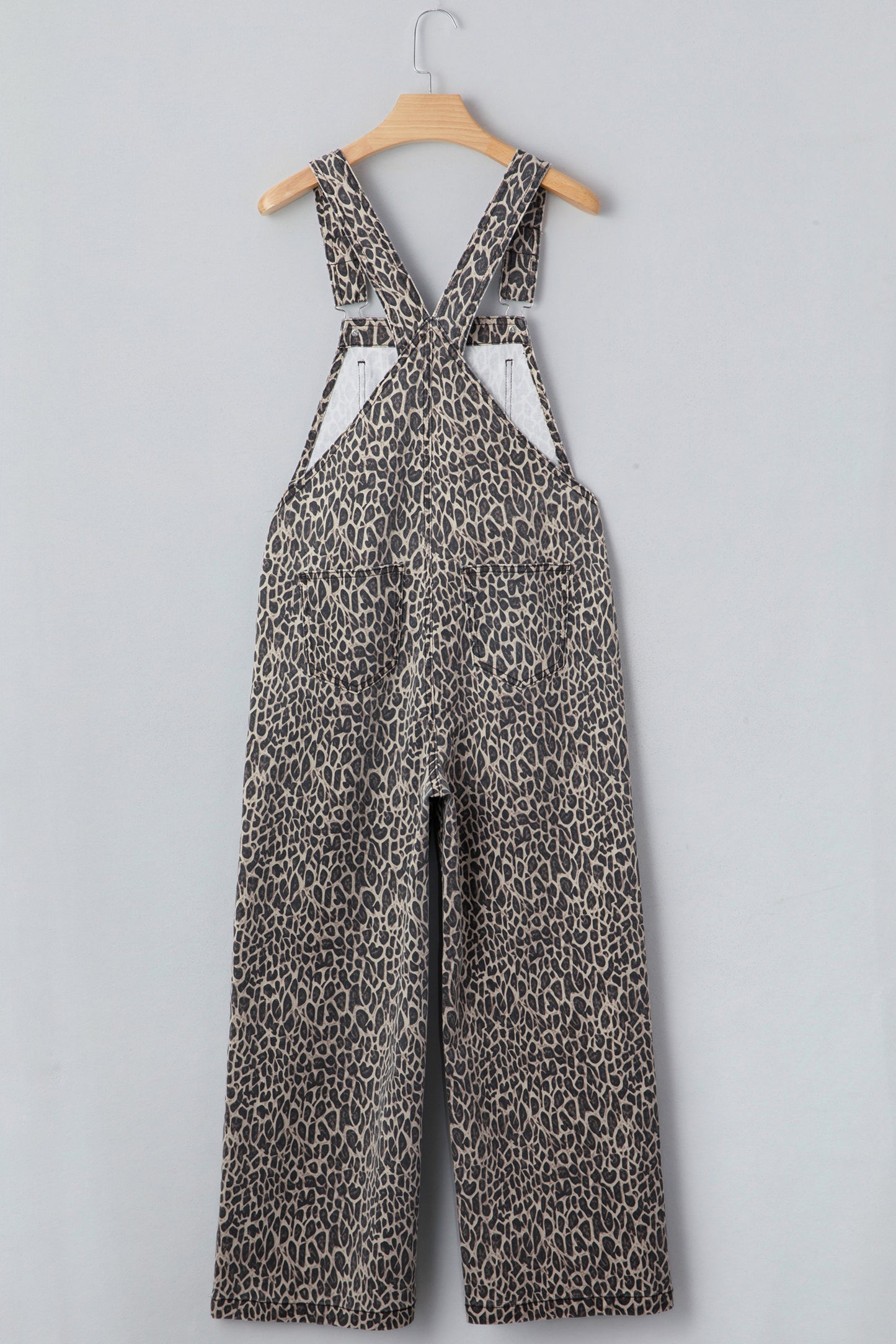 Leopard Denim Straight Leg Overall Jumpsuit