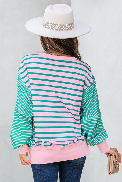 Stripe Colorblock Patchwork Side Slit Sweatshirt