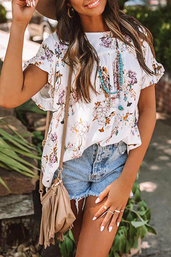 Floral Ruffled Tie-Back Top