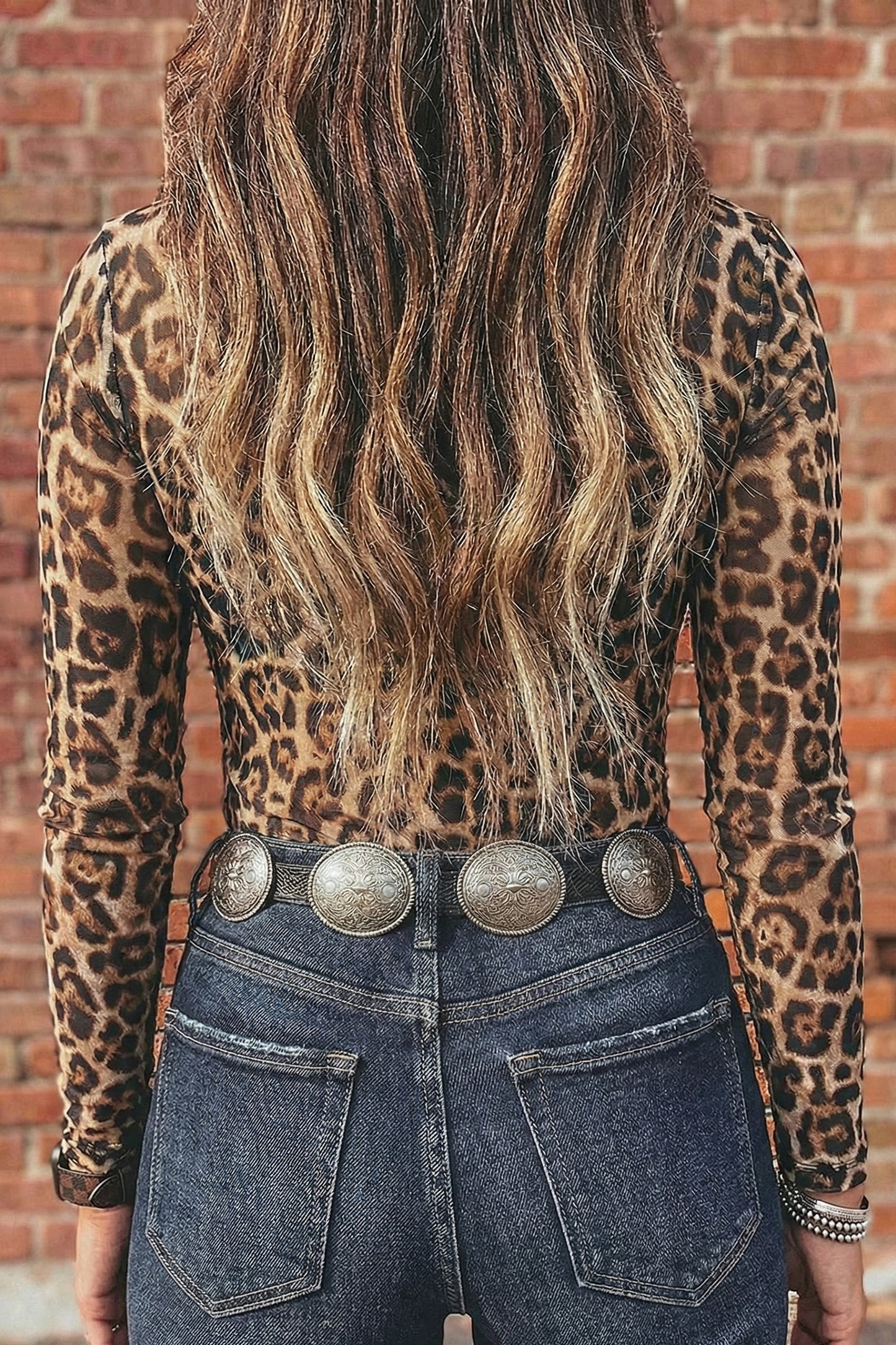 Leopard Mesh Mock Neck Long Sleeve Top