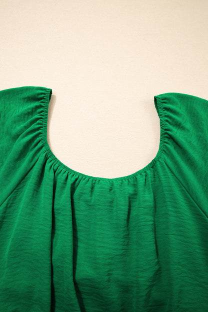 Solid Ruched Cross Waist Tied Back Peplum Top