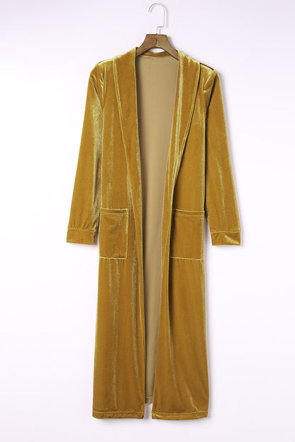 Velvet Open Front Pocketed Duster