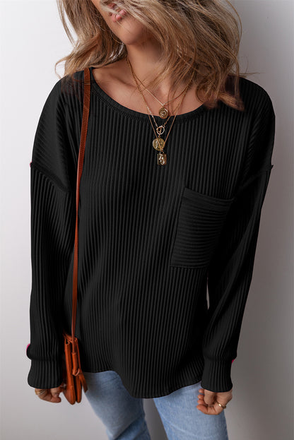 Solid Ribbed Long Sleeve Top