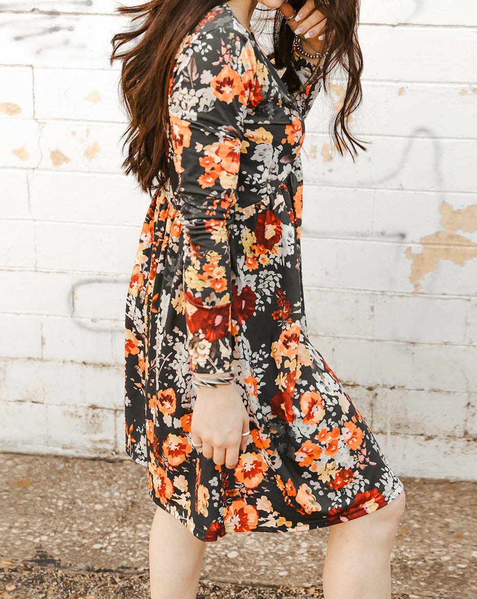 Floral Long Sleeve Babydoll Dress