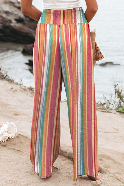 Stripe Smocked Wide Leg Pants