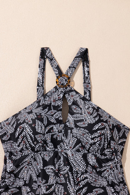 Abstract Buckle Tankini Top & Skirted Swim Set