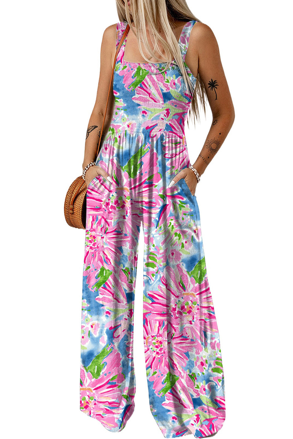 Floral Smocked Wide Leg Jumpsuit