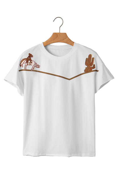 Western Cowboy & Cactus Embroidered Tee