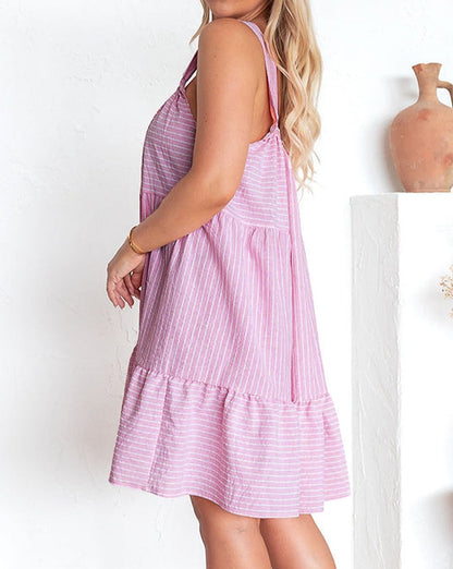 Stripe Ruffle Sleeveless Mini Dress