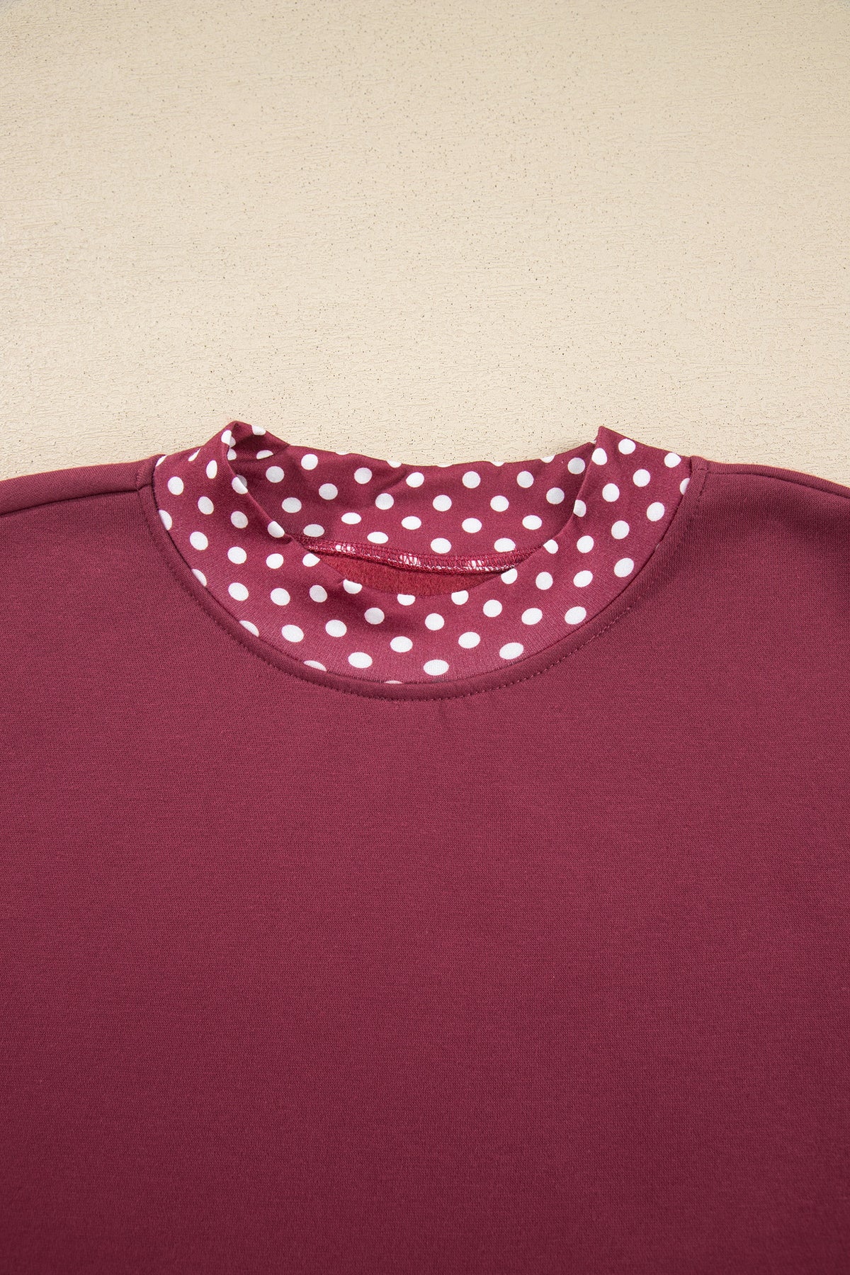 Polka Dot Contrast Trim Mock Neck Sweatshirt