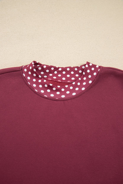 Polka Dot Contrast Trim Mock Neck Sweatshirt