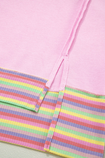 Rainbow Stripe Ribbed Patchwork Oversize Polo Tee