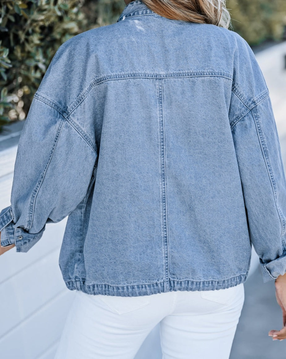 Denim Tab Sleeve Pocketed Jacket