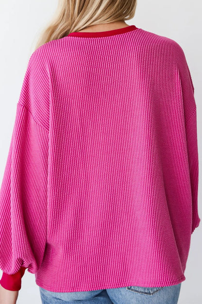 Corded Contrast Trim Long Sleeve Top