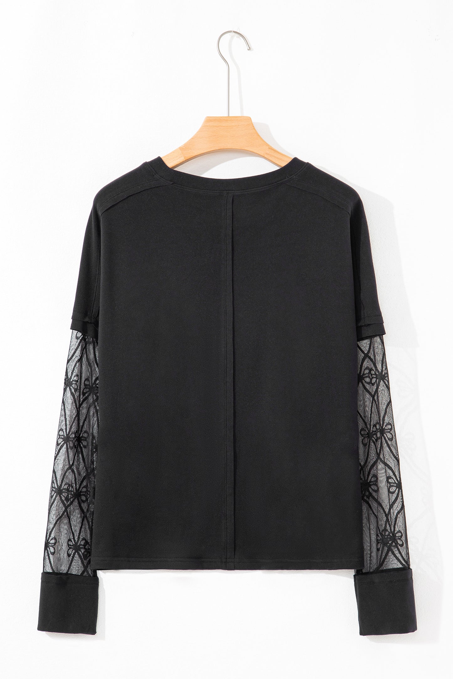 Bow Mesh Patchwork Long Sleeve Tee