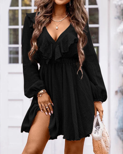 Gauze Ruffle Long Sleeve Dress