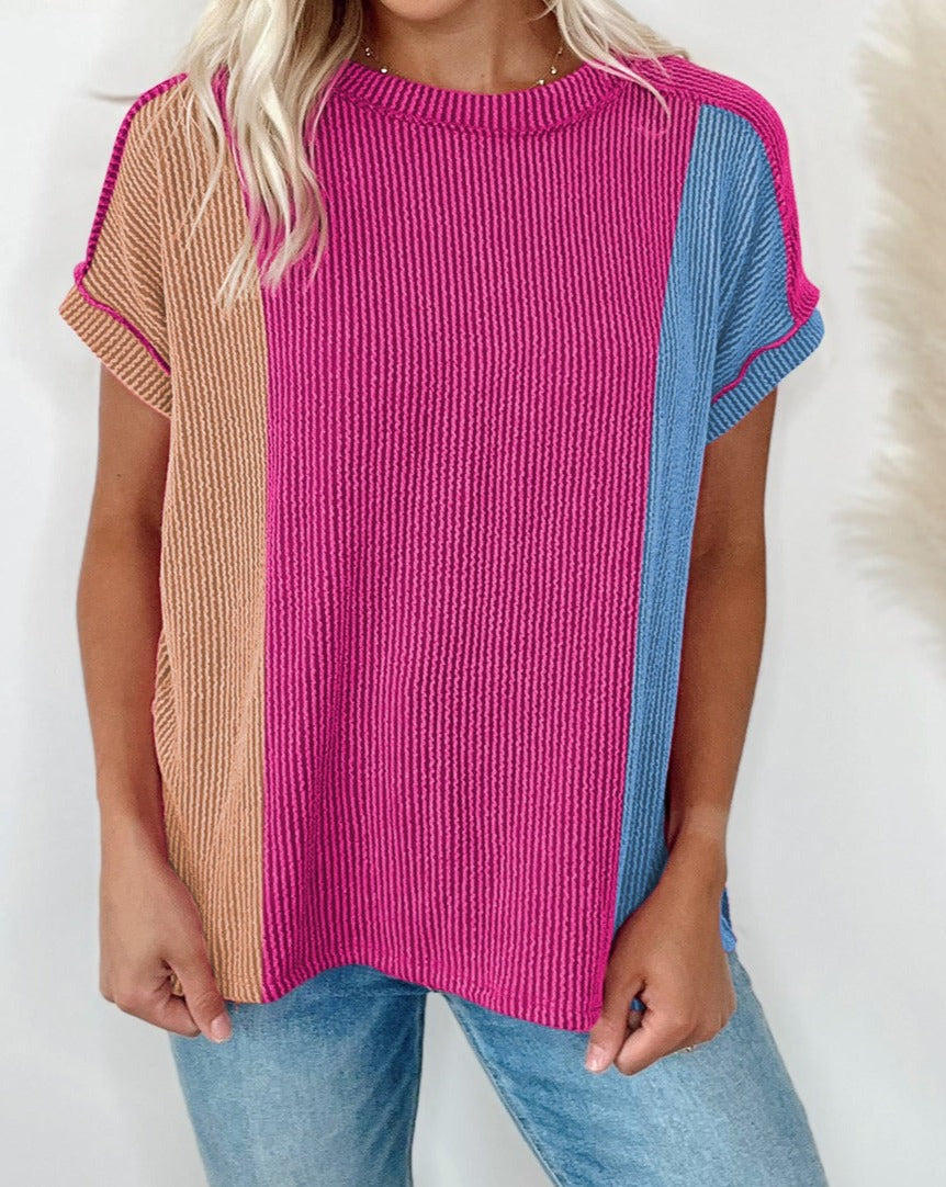 Colorblock Textured Crewneck T-Shirt