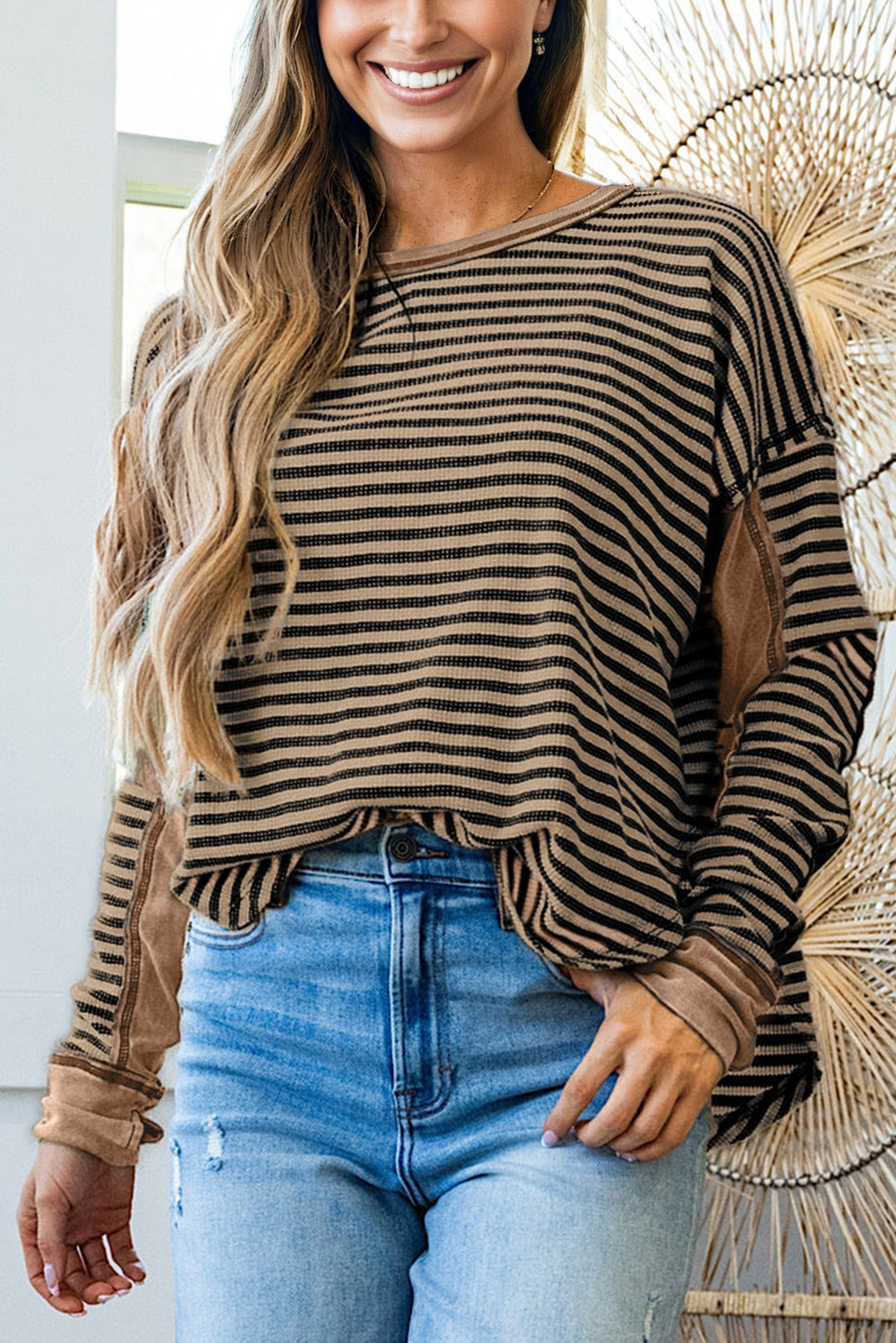 Stripe Thermal Knit Drop Shoulder Top