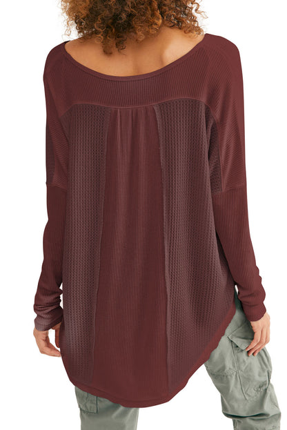 Ribbed Knit Patchwork Henley Top