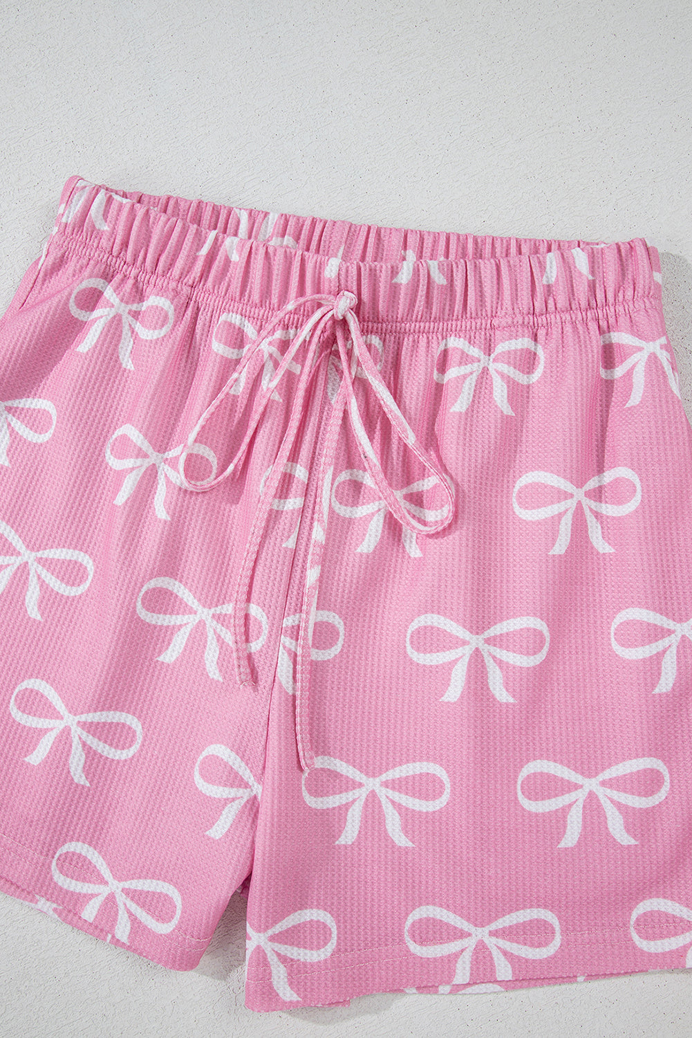 Valentine Bow Waffle Knit T-Shirt and Shorts Set