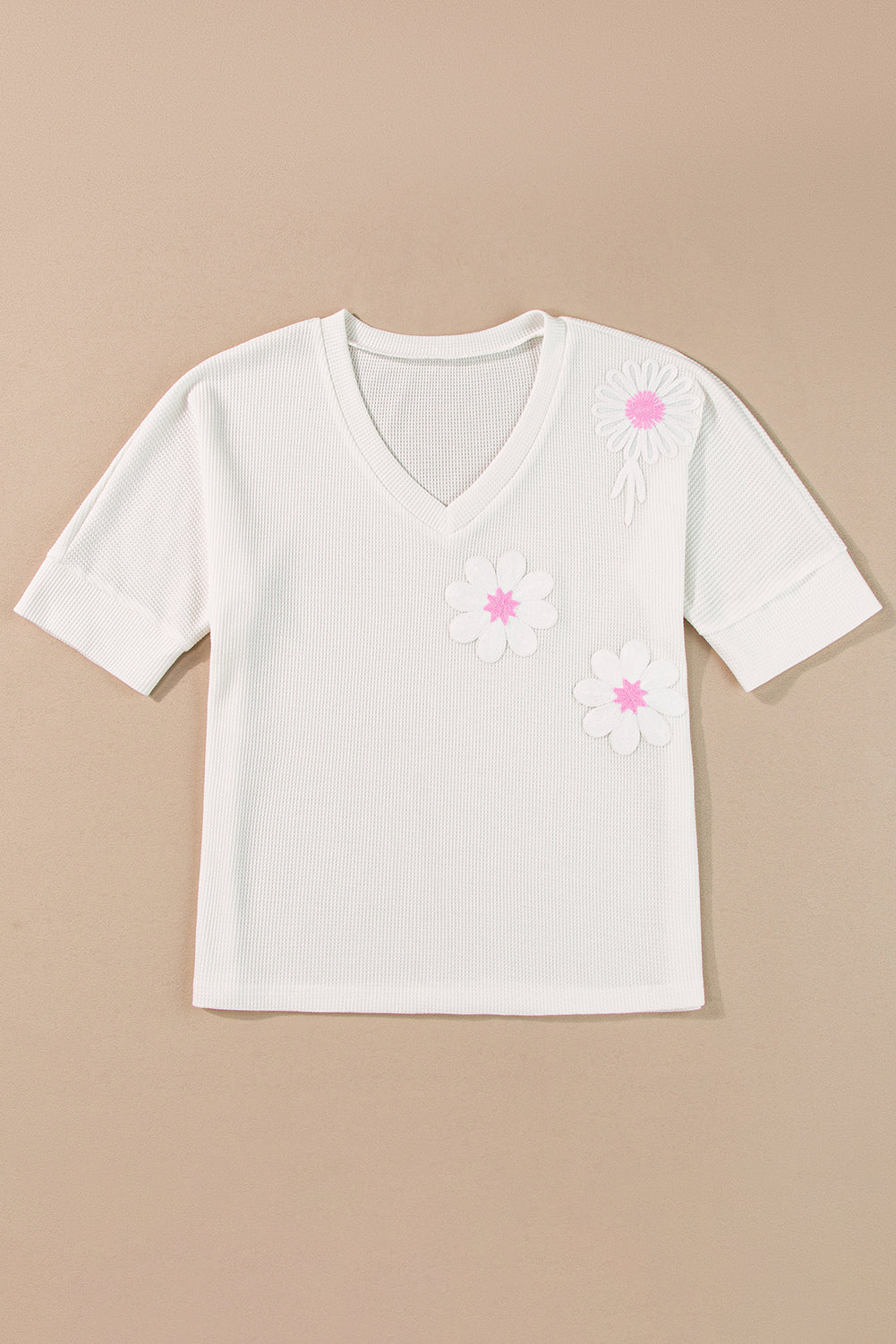 Floral Applique Knitted V-Neck Top