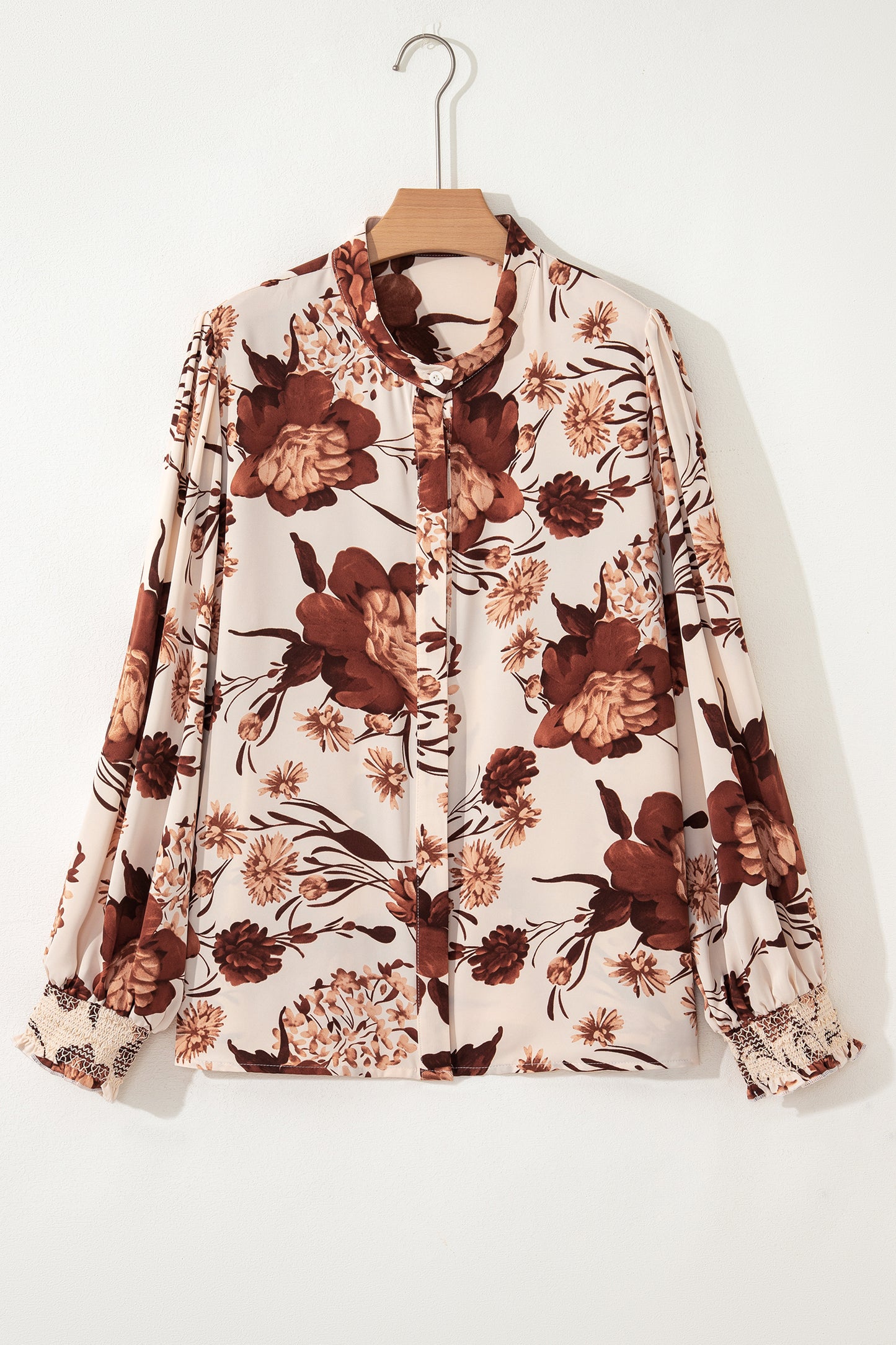Floral Smocked Long Sleeve Buttoned Shirt
