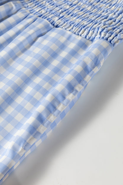 Gingham Plaid Smocked High Waist Pants