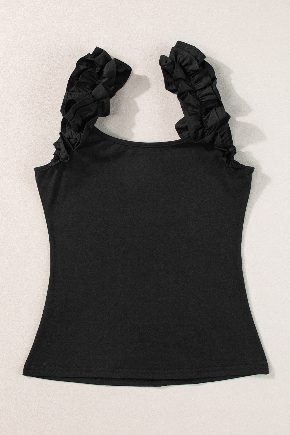 Solid Ruffle Straps Scoop Neck Tank Top
