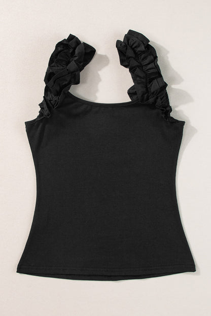 Solid Ruffle Straps Scoop Neck Tank Top