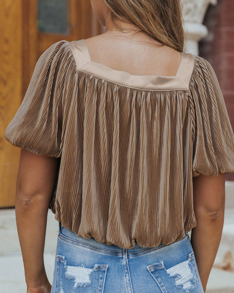 Pleated Puff Sleeve Blouse