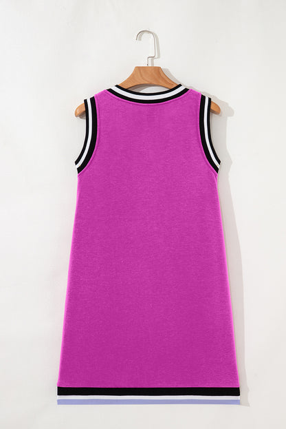 Solid Contrast Trim V-Neck Sleeveless Mini Dress