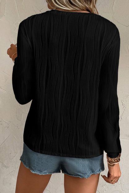 Wavy Texture Long Sleeve Top