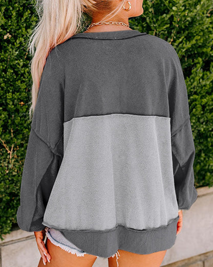 Drop Shoulder Henley Buttons Sweatshirt