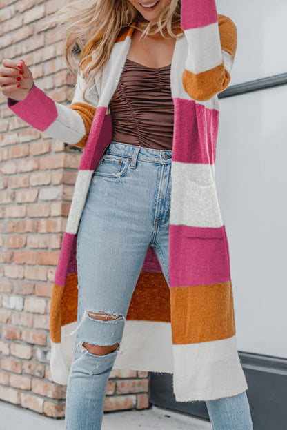 Colorblock Pocketed Duster Cardigan