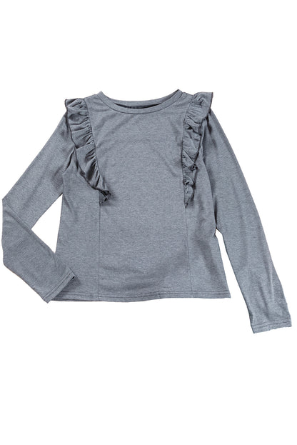 Ruffle Shoulder Crew Neck Top