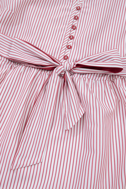 Plus Size Pinstripe Ruffle Hem Midi Dress