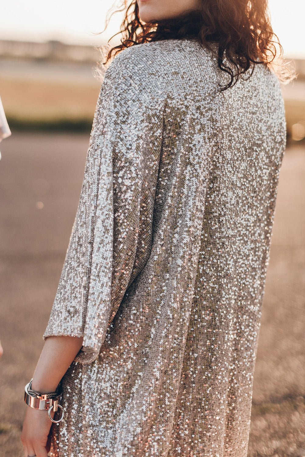 Sequin 3/4 Sleeve Duster Kimono