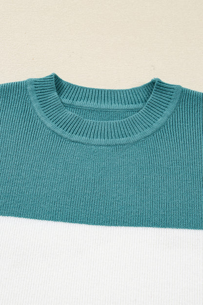 Colorblock Ribbed Knit Long Sleeve Sweater