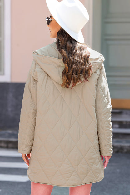 Solid Quilted Snap Button Hooded Puffer Coat