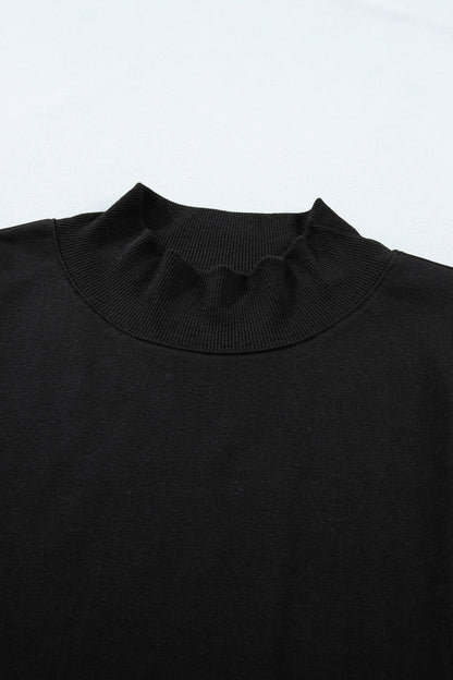 Solid Mock Neck Cap Sleeve Oversized Top