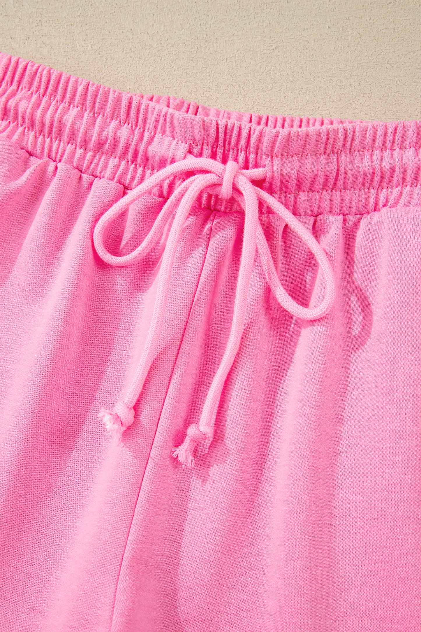 Solid Collared V-Neck Tee & Drawstring Shorts Set