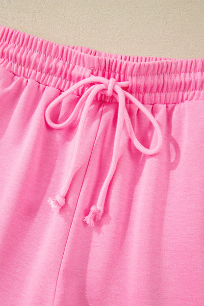 Solid Collared V-Neck Tee & Drawstring Shorts Set