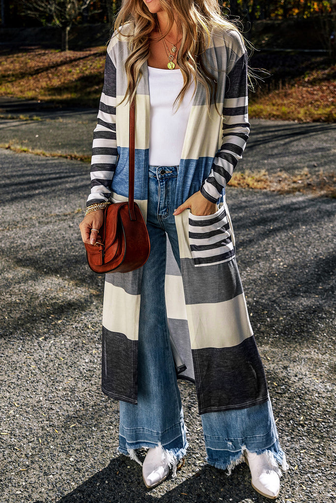 Colorblock Stripe Pocketed Duster Cardigan